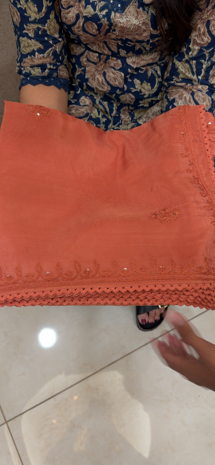 VISCOSE CRAPE CHIKANKARI SAREES - NUWA - 1623