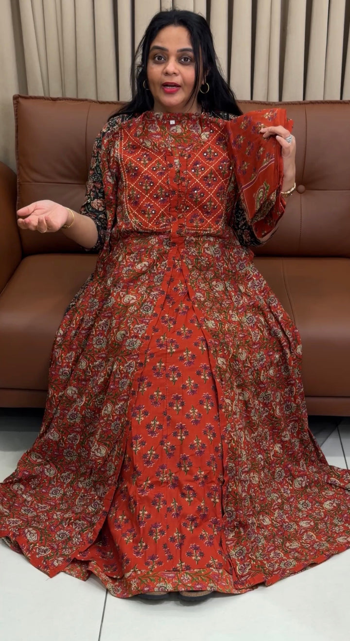 PRINTED ANARKALI TOP ,BOTTOM AND DUPATTA - NUWA- 1864