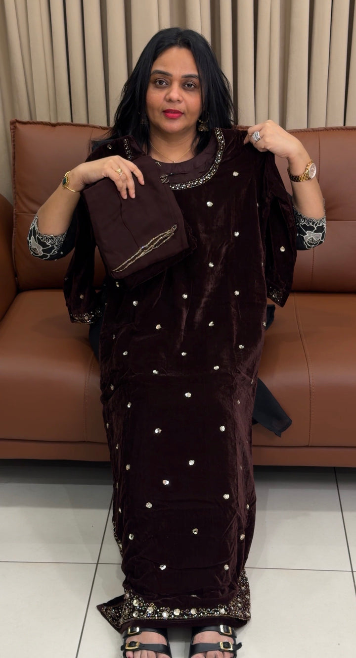 HANDWORKED VELVET TOP,BOTTOM AND DUPATTA - NIUWA-1835
