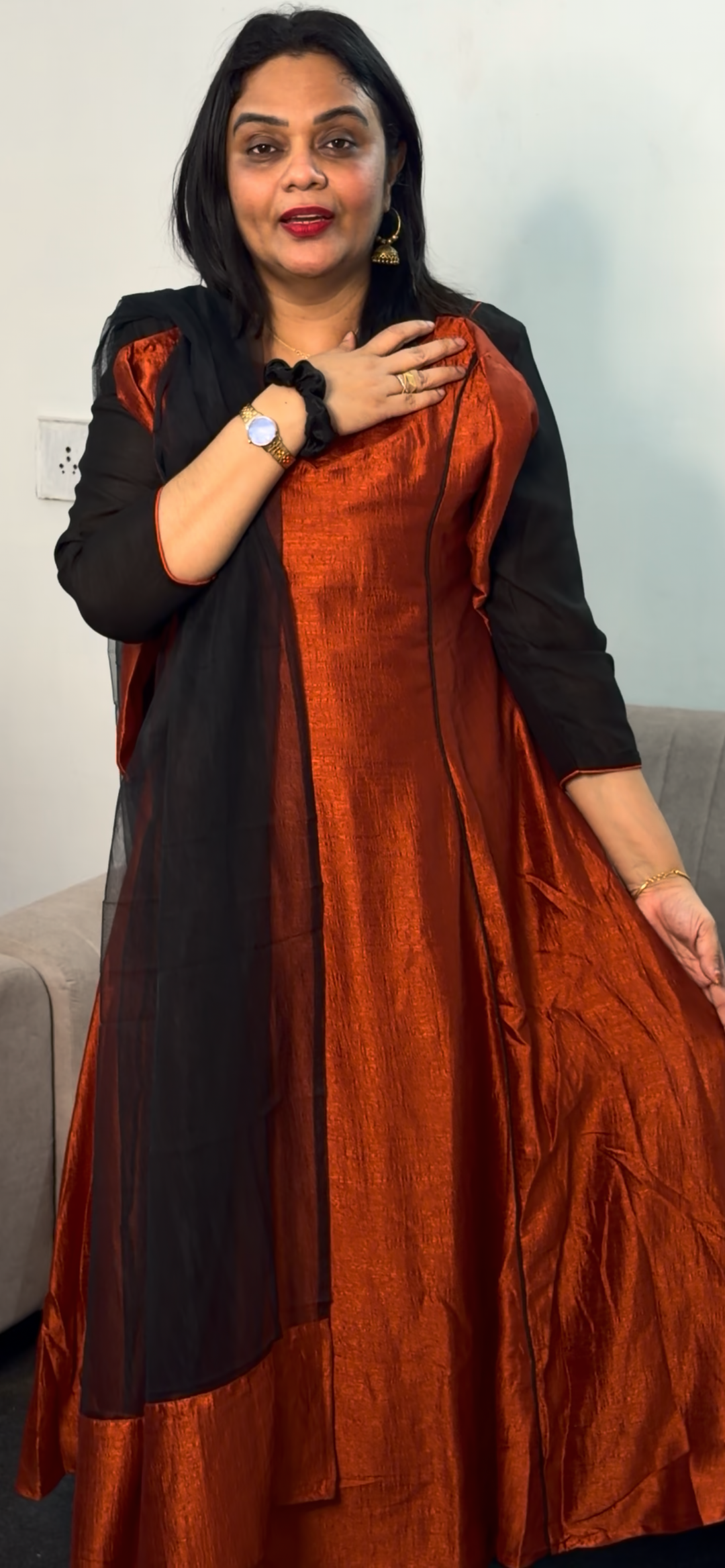 IN-HOUSE SEMI RAW SILK ALINE TOP AND DUPATTA - NUWA - 1470