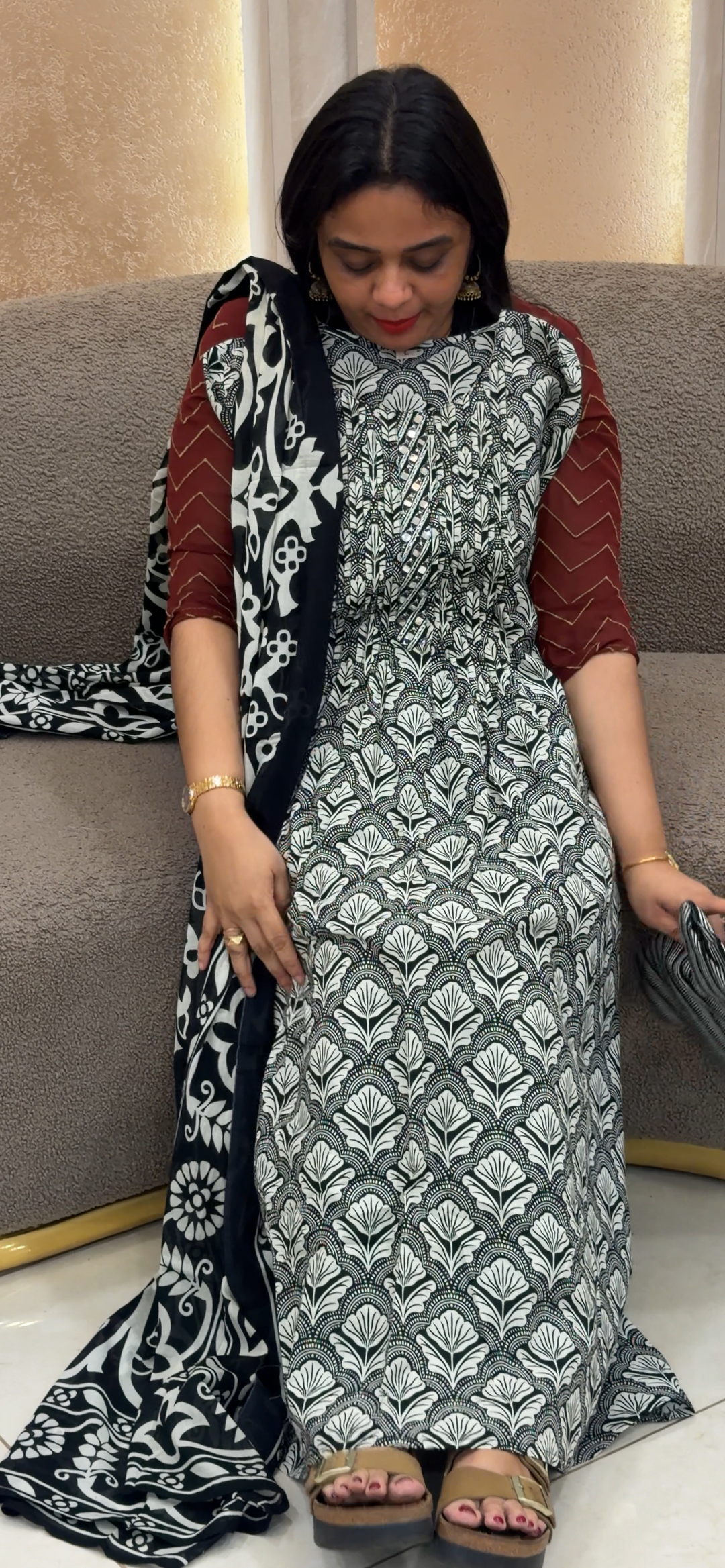 COTTON LONG ALINE TOP, BOTTOM AND DUPATTA - NUWA - 1496