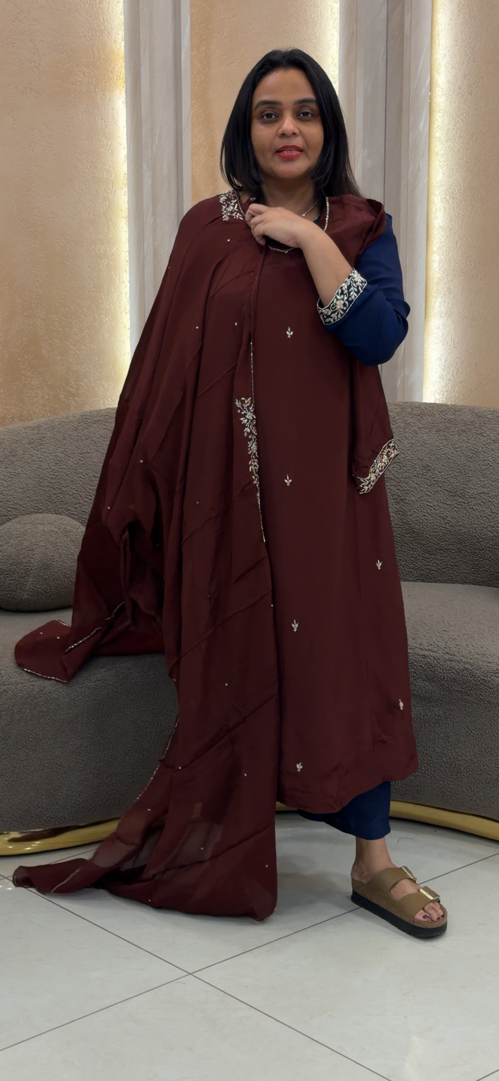 CRAPE SILK TOP, BOTTOM AND DUPATTA - NUWA - 1038