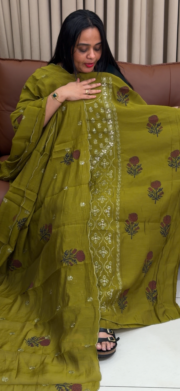 MALAI CHANDERI UNSTITCHED SALWAR SUITS - NUWA - 1894