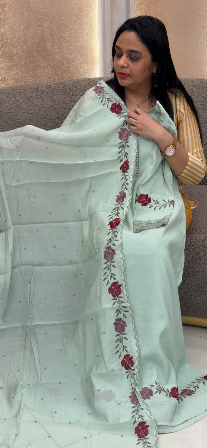 MALAI CHANDERI TOP, BOTTOM AND DUPATTA - NUWA - 2305