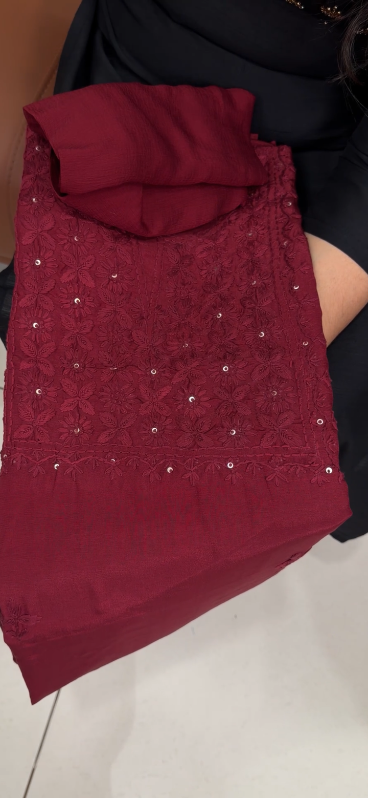 LUCKNOWI CHIKANKARI UNSTITCHED SALWAR SUITS - NUWA - 1393