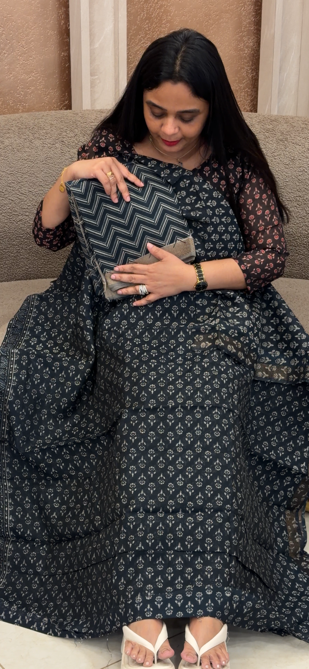 BLOCK PRINTED MAHESWARI UNSTITCHED SALWAR SUITS - NUWA - 2348