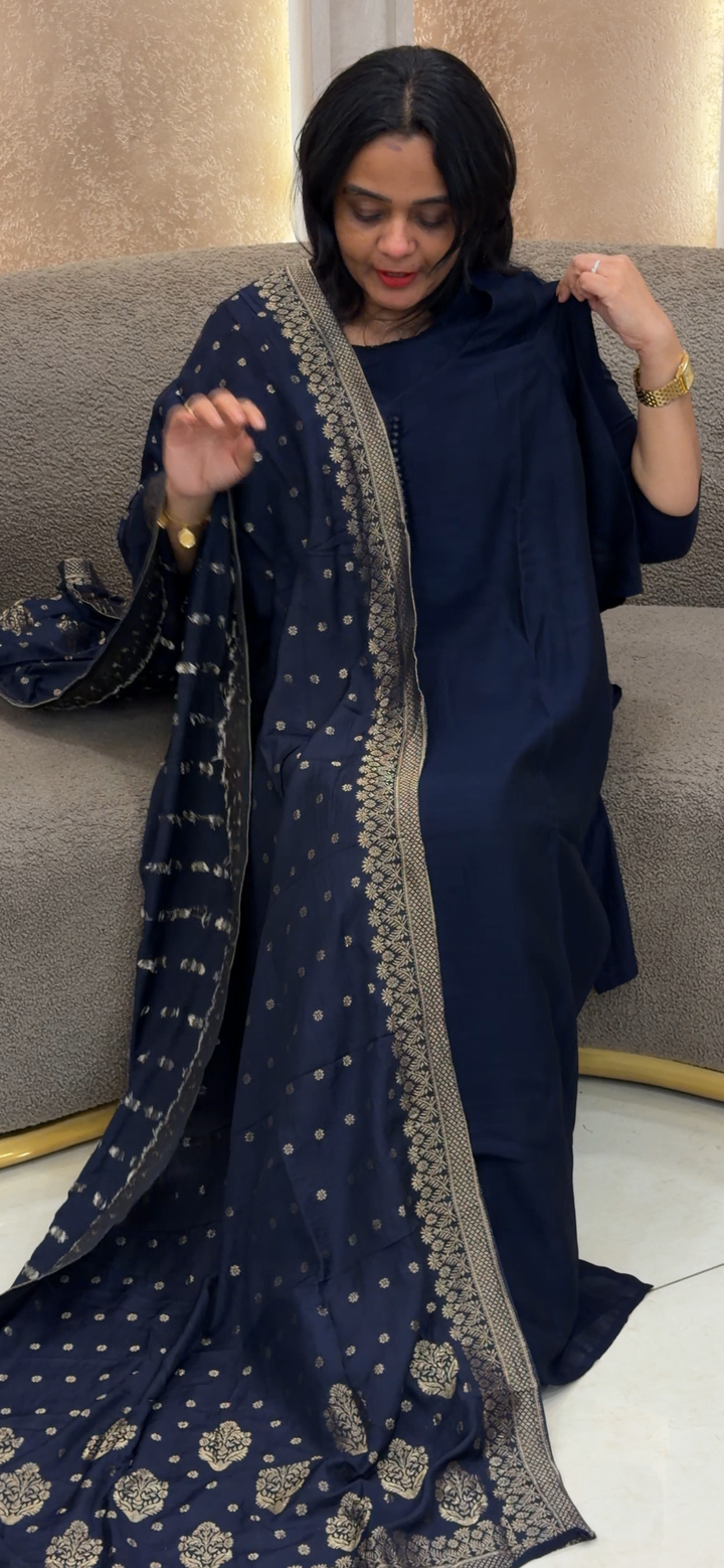 SEMI RAW SILK TOP, BOTTOM AND DUPATTA - NUWA - 2425