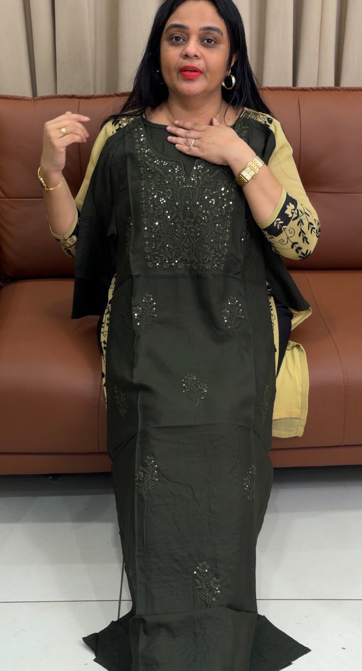 LUCKNOWI CHIKANKARI SLITTED TOPS - NUWA-2218