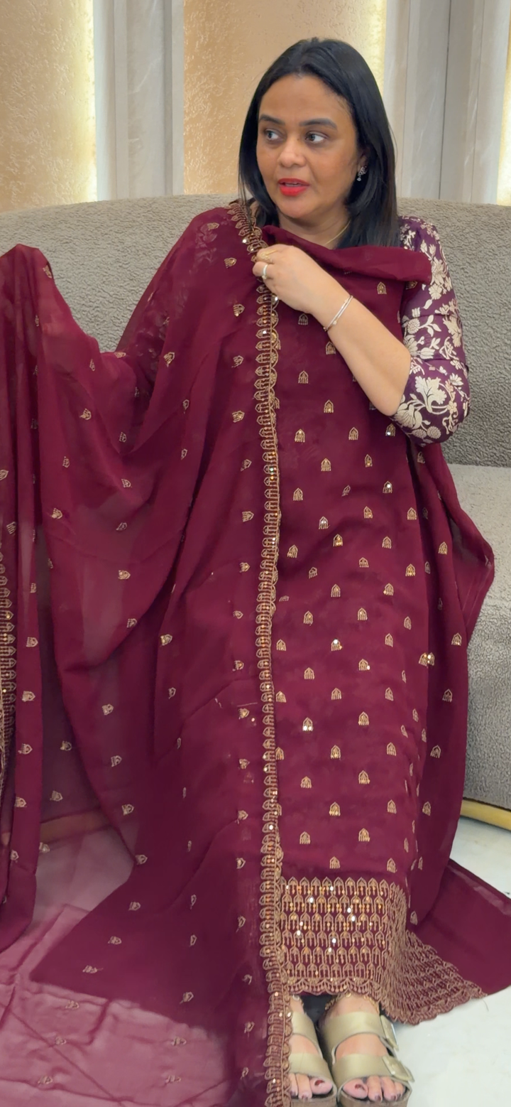 FAUX GEORGETTE UNSTITCHED SALWAR SUITS - NUWA - 991