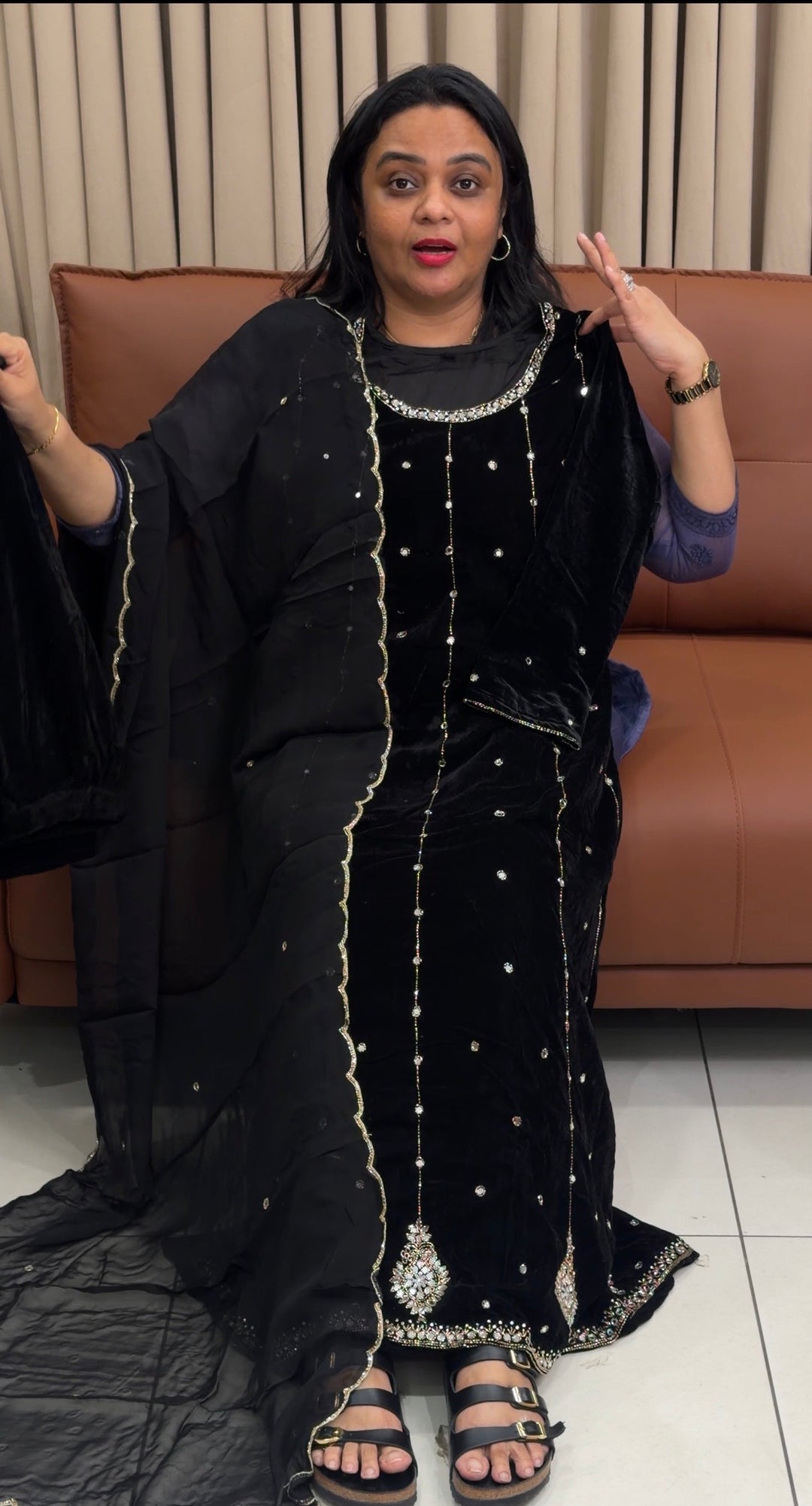 VELVET ANARKALI TOP,BOTTOM AND DUPATTA - NUWA-1968
