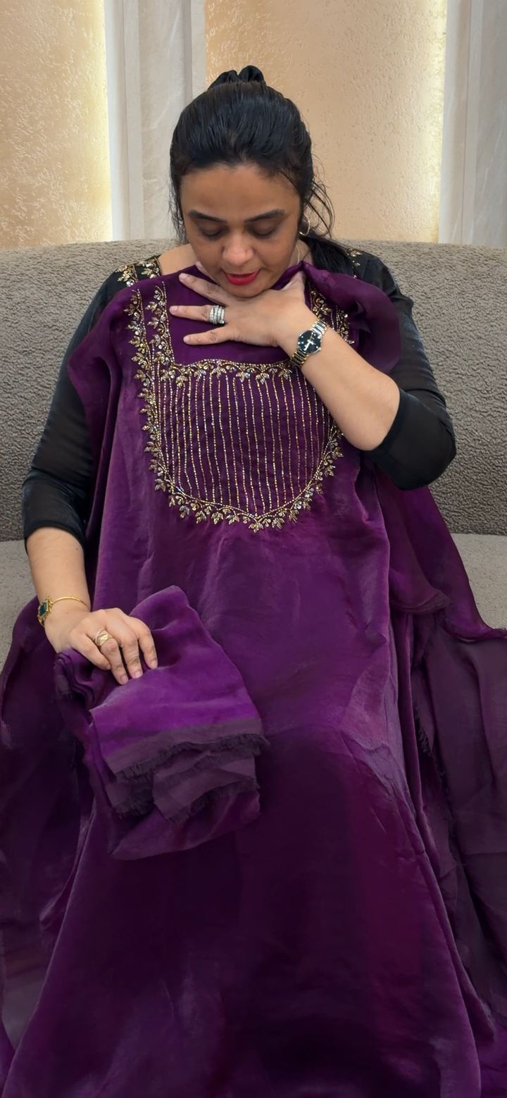 VELVET ORGANZA UNSTITCHED SALWAR SUITS - NUWA - 2019