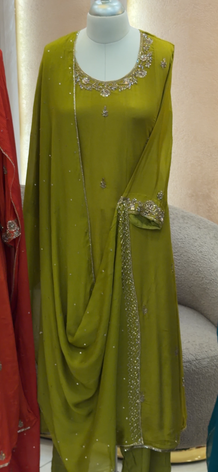 PLATINUM CHIFFON ANARKALI TOP, BOTTOM AND DUPATTA - NUWA - 1436