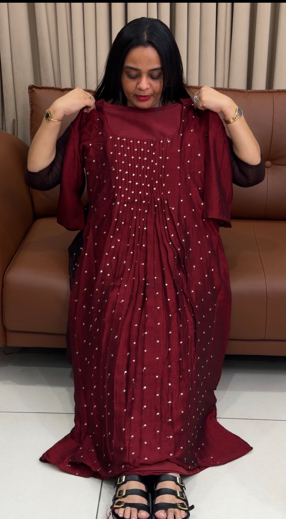 IN-HOUSE SEMI RAW SILK SLITTED TOPS -  NUWA-1912