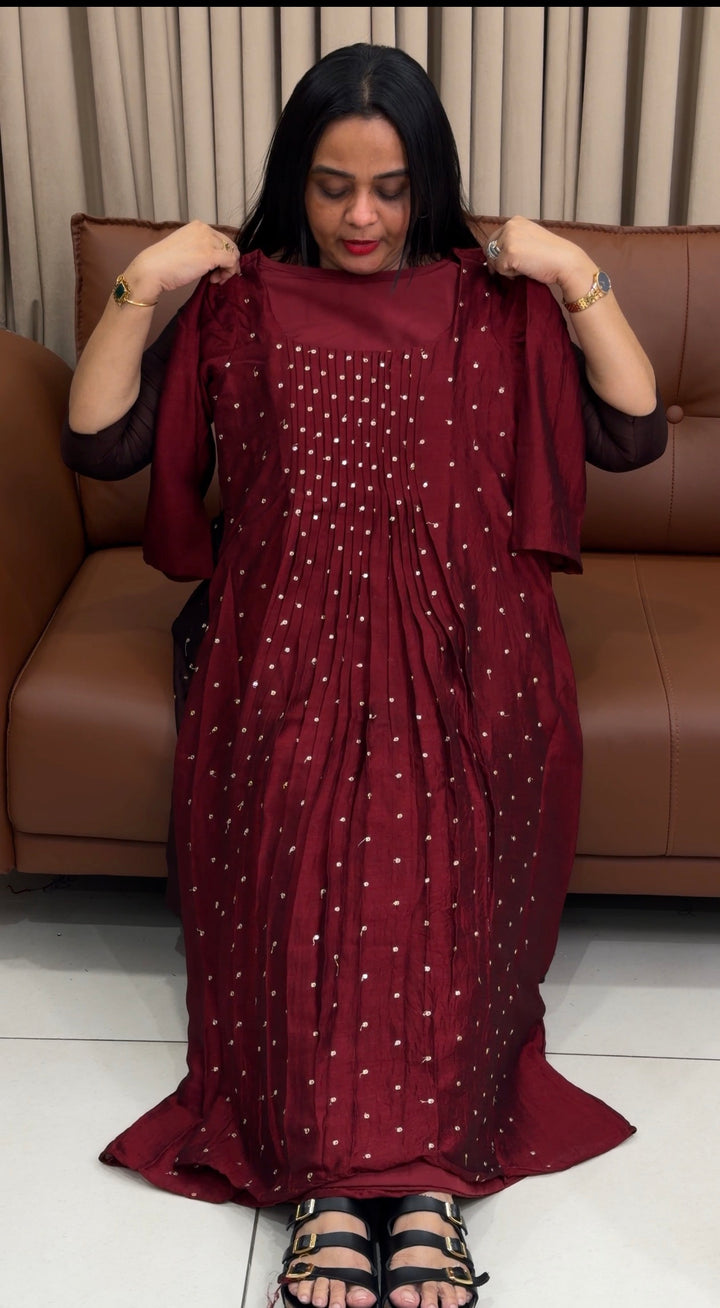 IN-HOUSE SEMI RAW SILK SLITTED TOPS -  NUWA-1912
