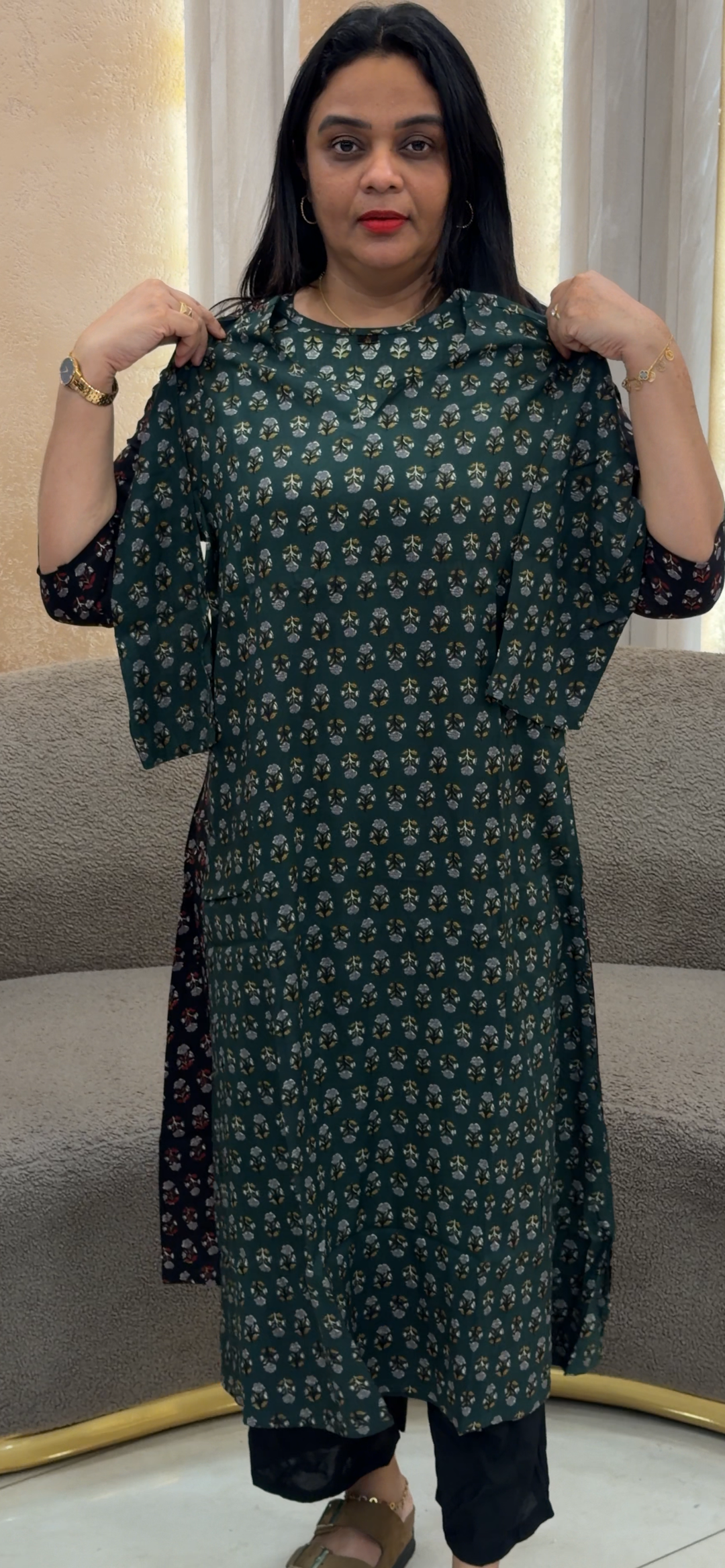 PRINTED COTTON LONG ALINE TOPS - NUWA - 1294