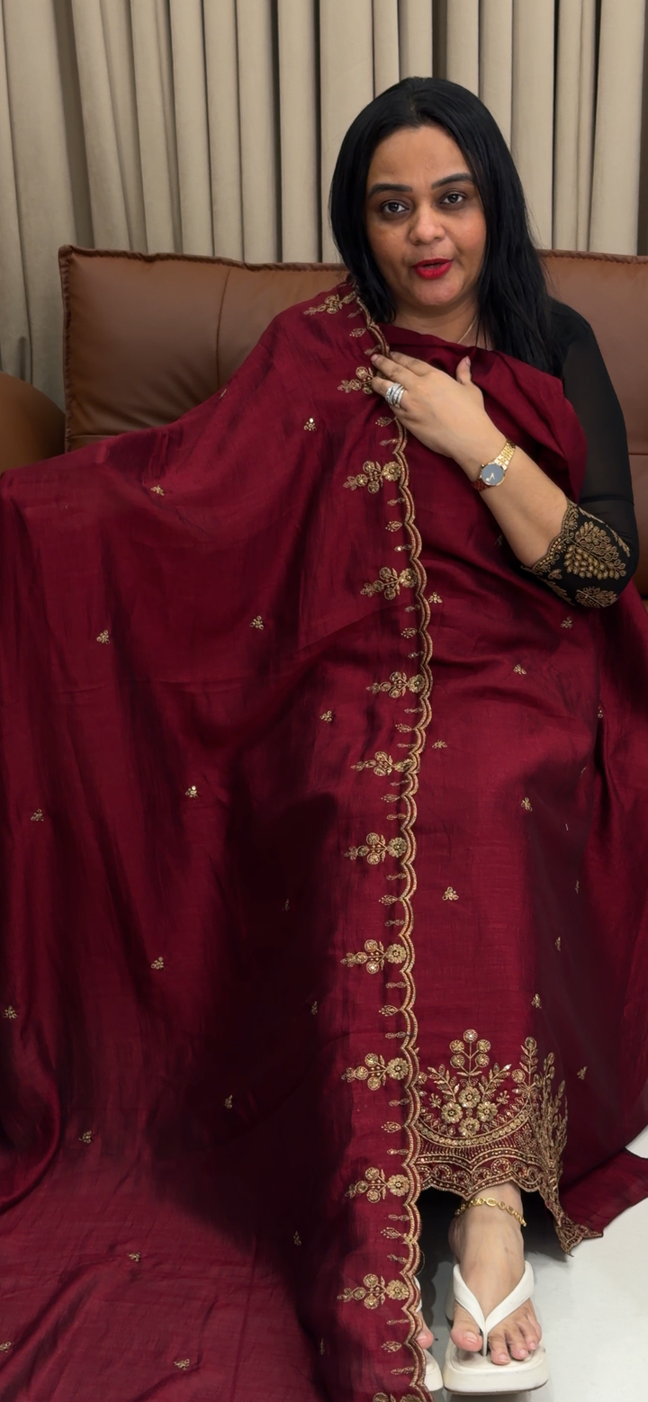 SEMI RAW SILK UNSTITCHED SALWAR SUITS - NUWA - 1915