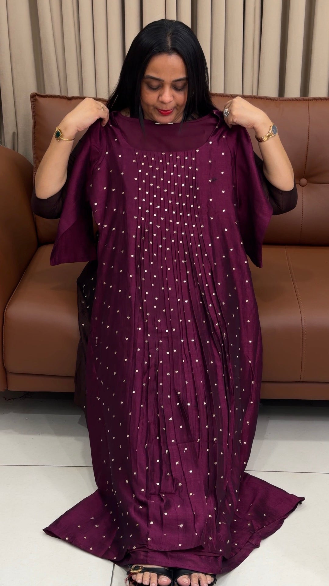 IN-HOUSE SEMI RAW SILK SLITTED TOPS -  NUWA-1912