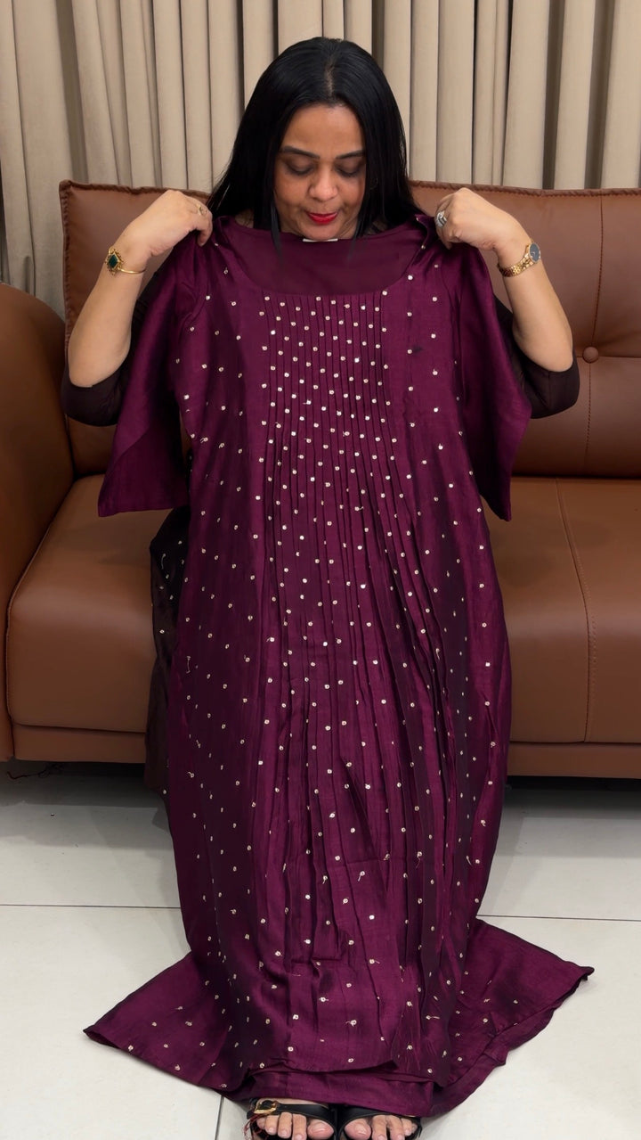 IN-HOUSE SEMI RAW SILK SLITTED TOPS -  NUWA-1912