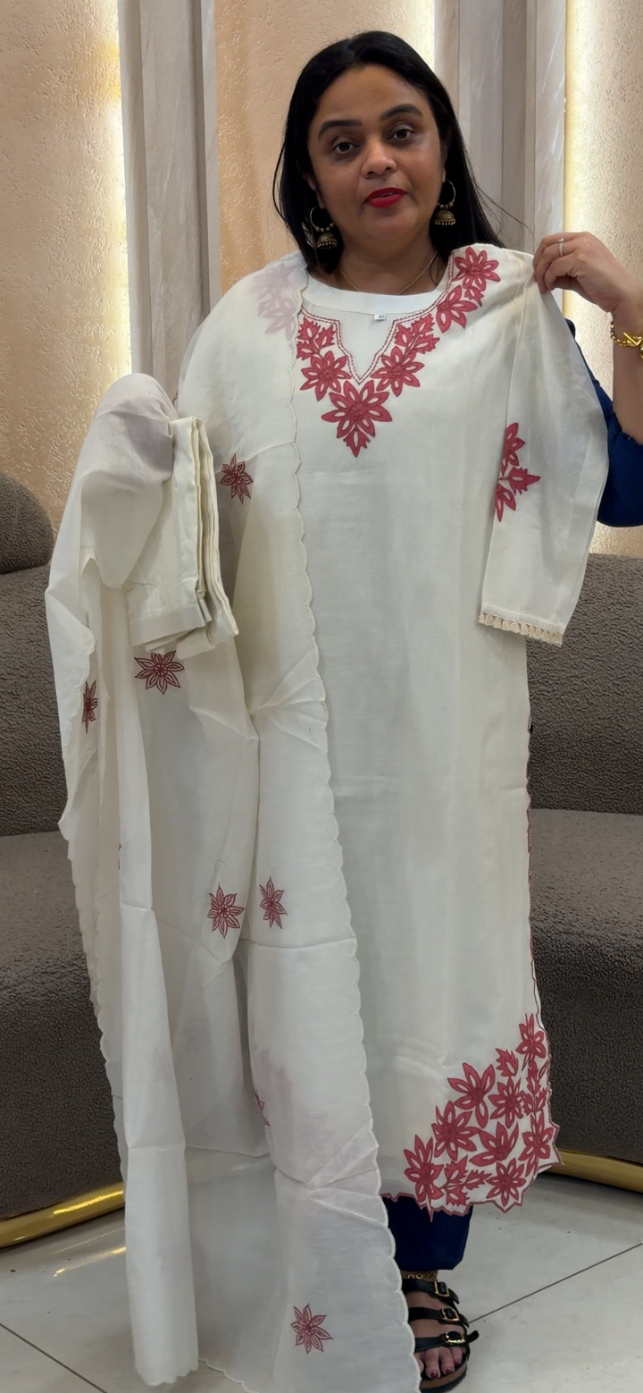 MALAI CHANDERI TOP, BOTTOM AND DUPATTA - NUWA - 1646
