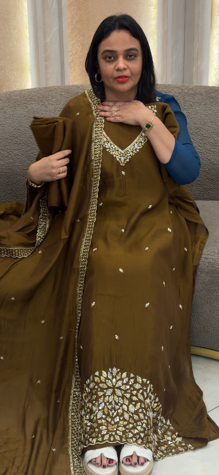 HAND WORKED UNSTITCHED SALWAR SUITS  - NUWA - 1380