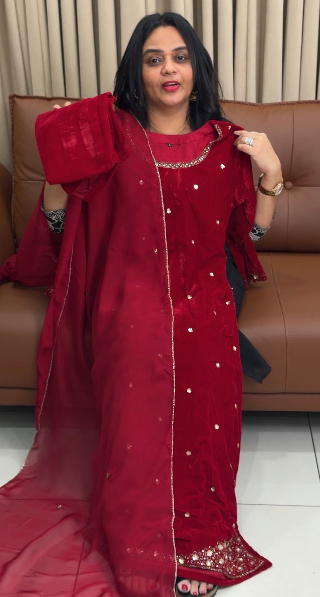 HANDWORKED VELVET TOP,BOTTOM AND DUPATTA - NIUWA-1835