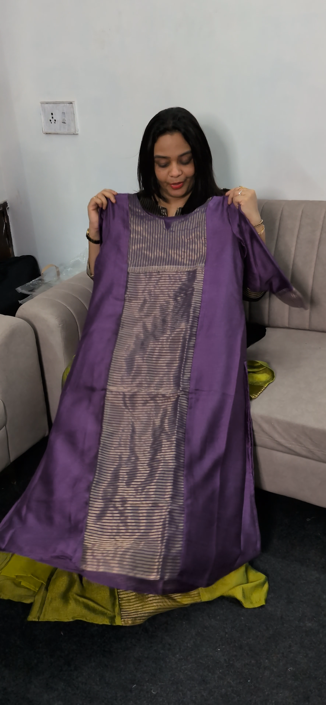 SEMI RAW  SILK LONG SLITTTED TOPS -NUWA-1133