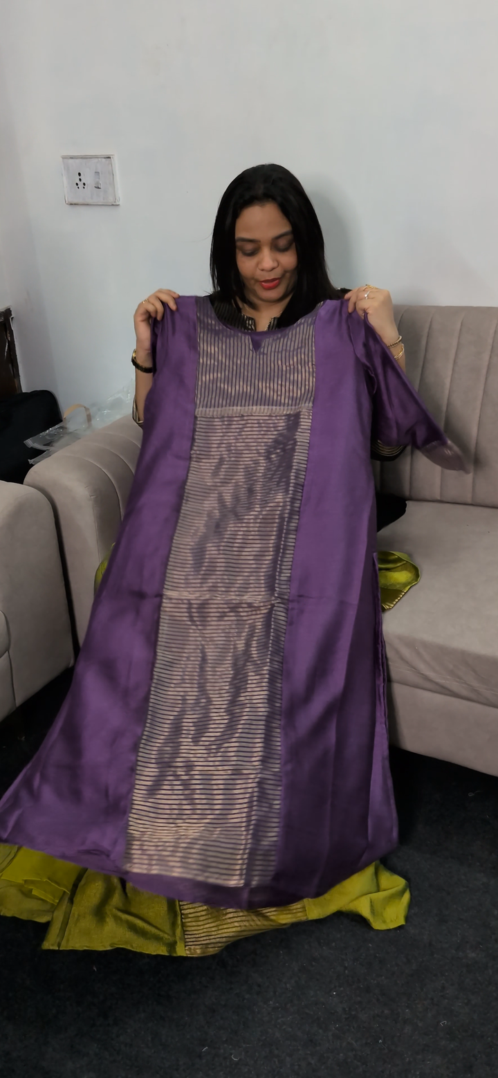 SEMI RAW  SILK LONG SLITTTED TOPS -NUWA-1133