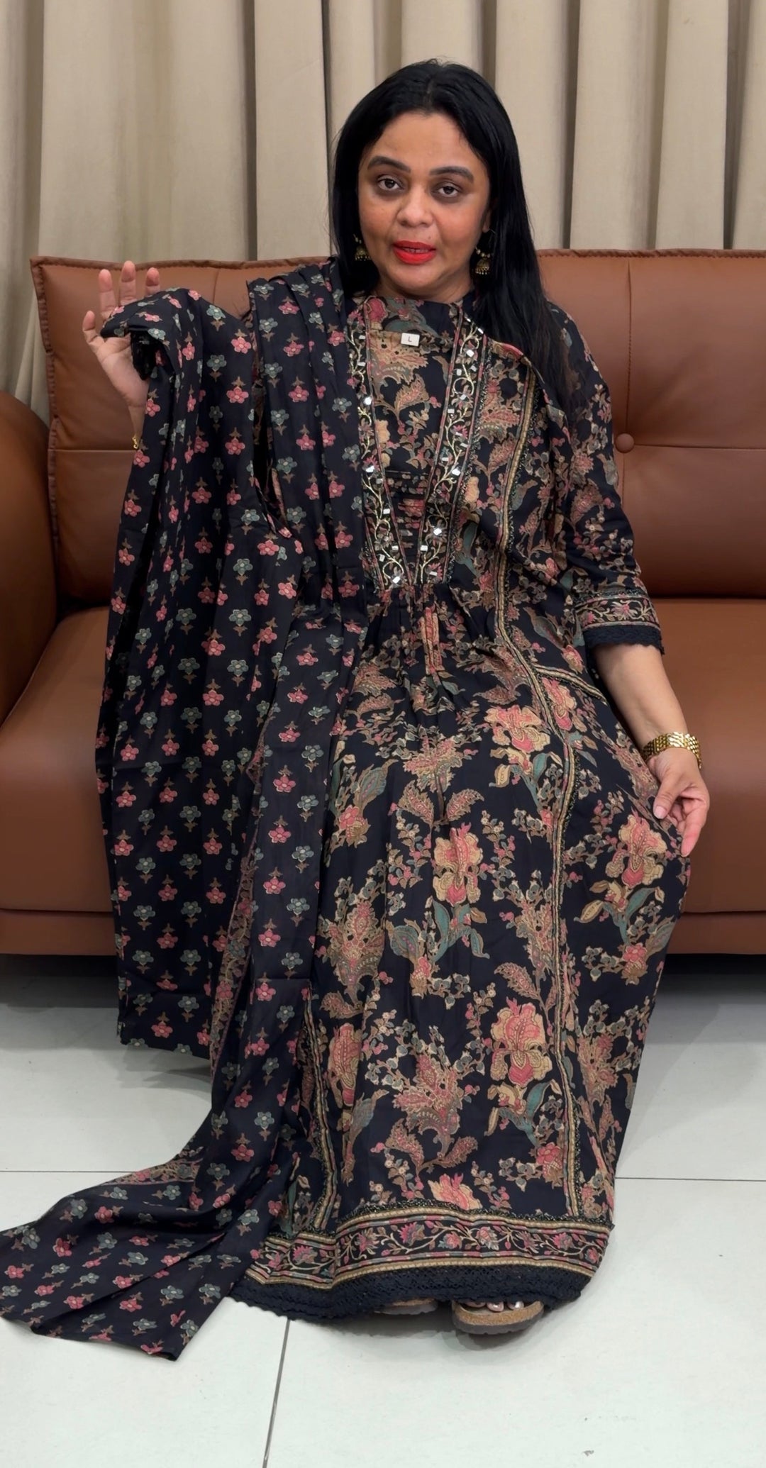 PRINTED COTTON ALINE TOP, BOTTOM AND DUPATTA - NUWA-2372