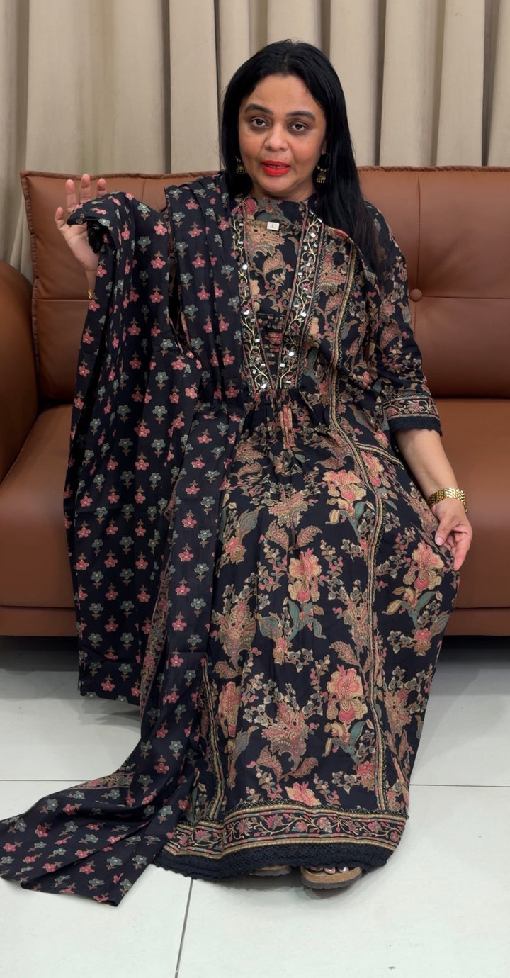 PRINTED COTTON ALINE TOP, BOTTOM AND DUPATTA - NUWA-2372