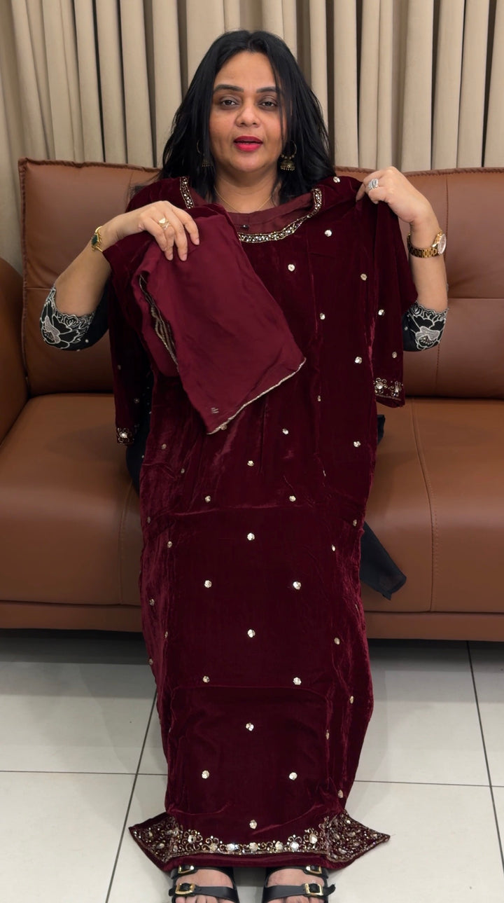 HANDWORKED VELVET TOP,BOTTOM AND DUPATTA - NIUWA-1835