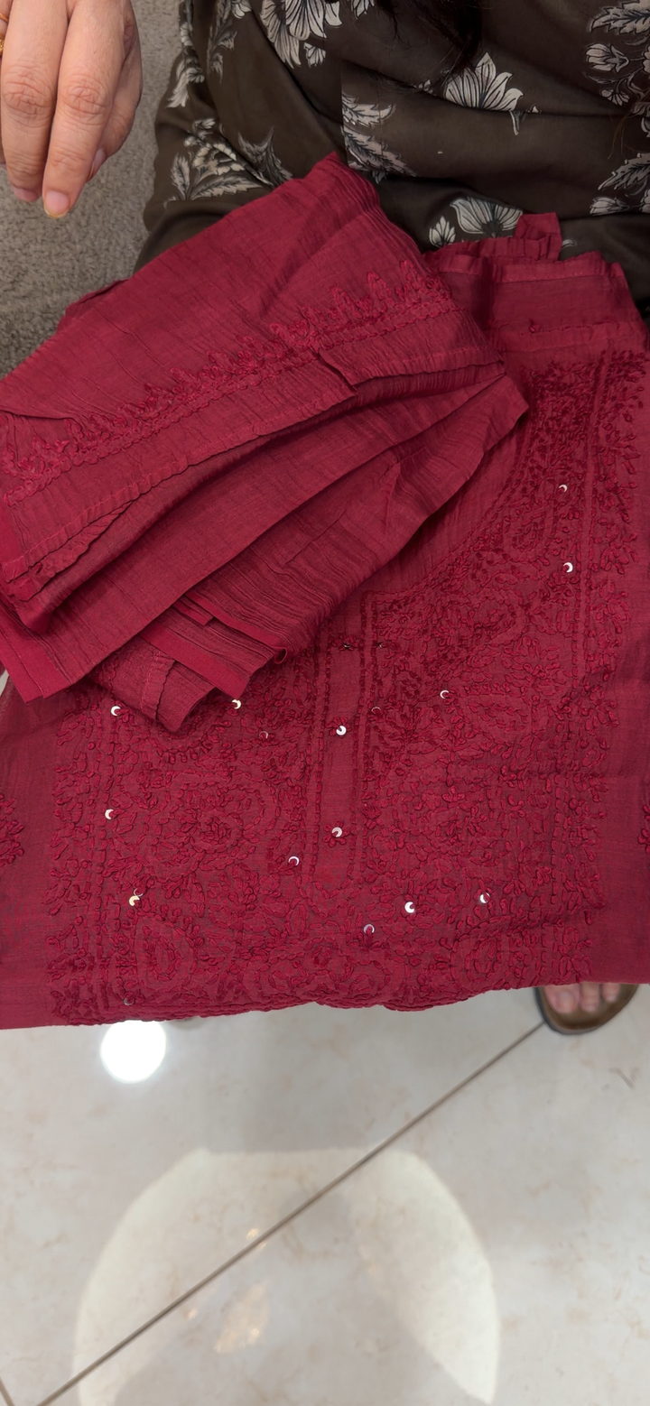 LUCKNOWI CHIKANKARI UNSTITCHED SALWAR SUITS - NUWA - 1396