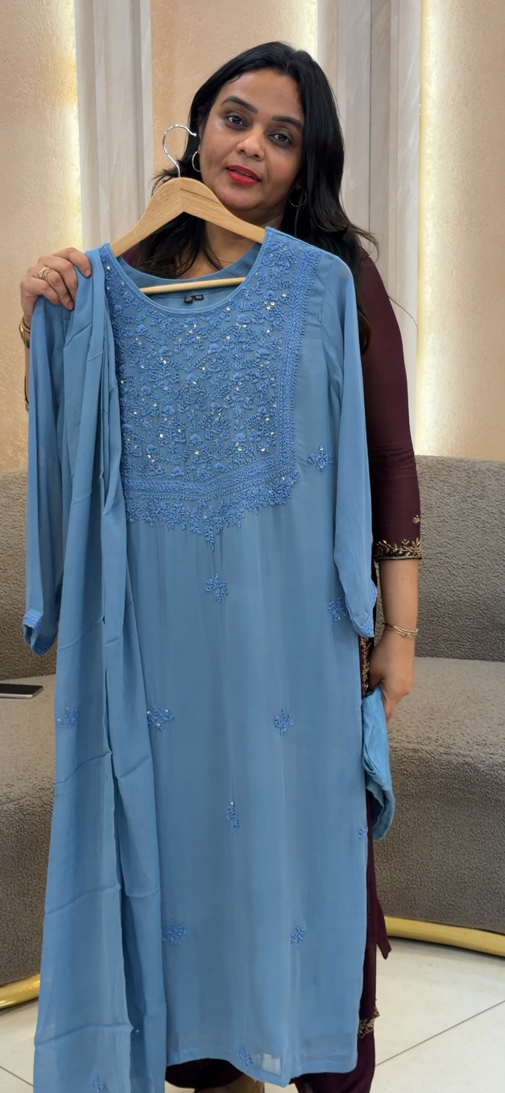 VISCOSE GEORGETTE TOP, BOTTOM AND DUPATTA - NUWA - 1327