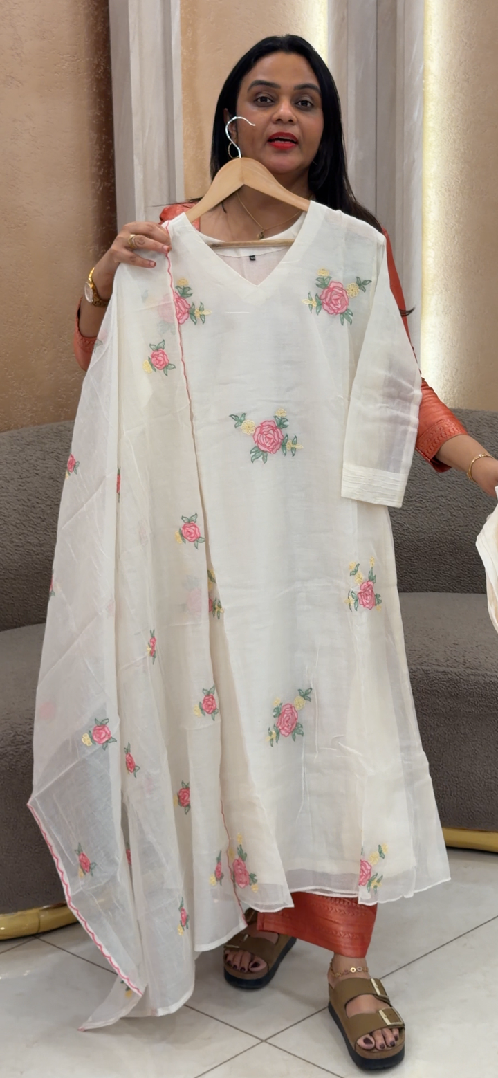 MUL CHANDERI TOP, BOTTOM AND DUPATTA - NUWA - 1337