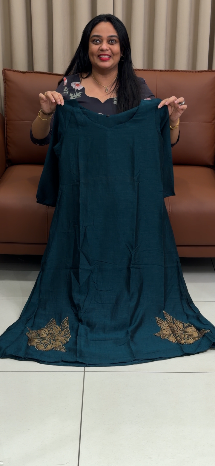 SEMI RAW SILK LONG ALINE TOPS - NUWA - 2153