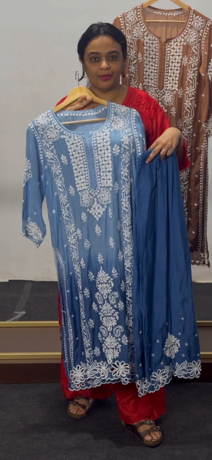 MUSLIN SILK CHIKANKARI TOP AND BOTTOM -  NUWA - 2532