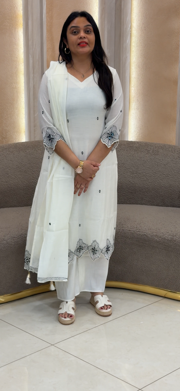 MUL CHANDERI TOP, BOTTOM AND DUPATTA - NUWA - 1381