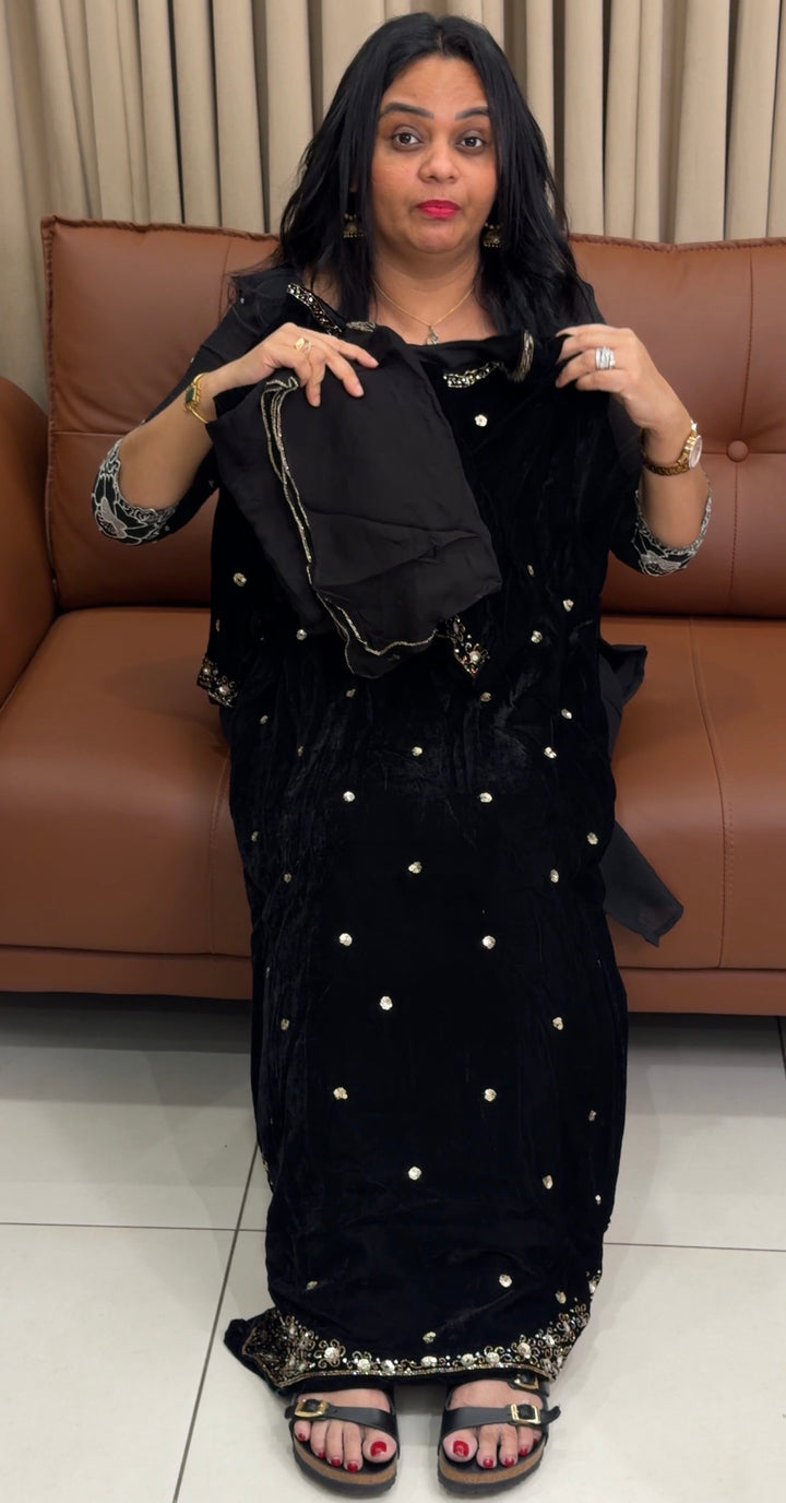 HANDWORKED VELVET TOP,BOTTOM AND DUPATTA - NIUWA-1835