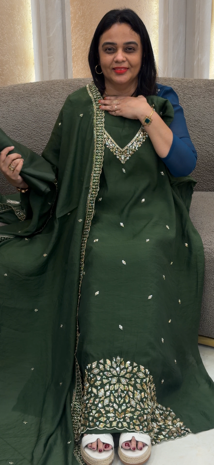 HAND WORKED UNSTITCHED SALWAR SUITS  - NUWA - 1380