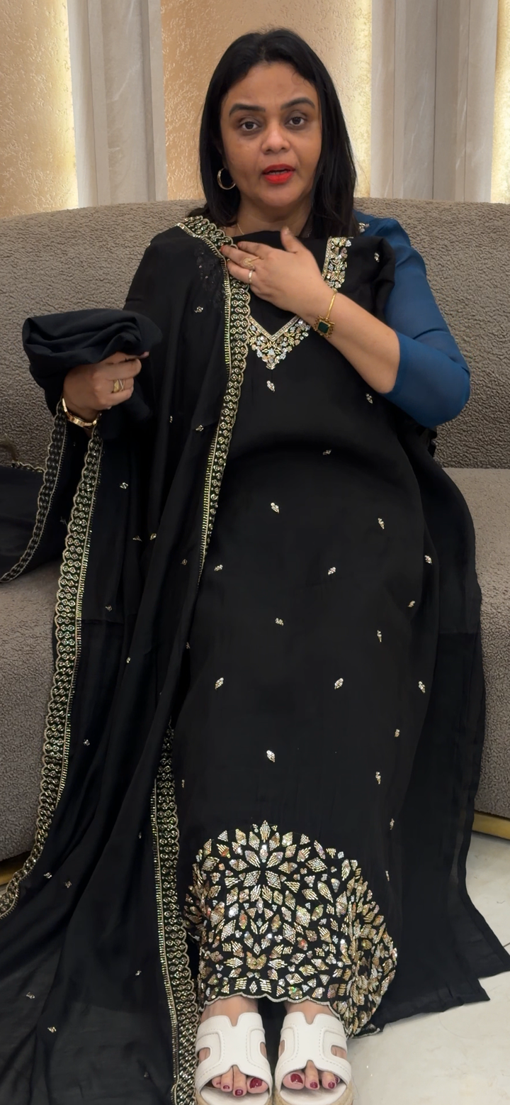 HAND WORKED UNSTITCHED SALWAR SUITS  - NUWA - 1380