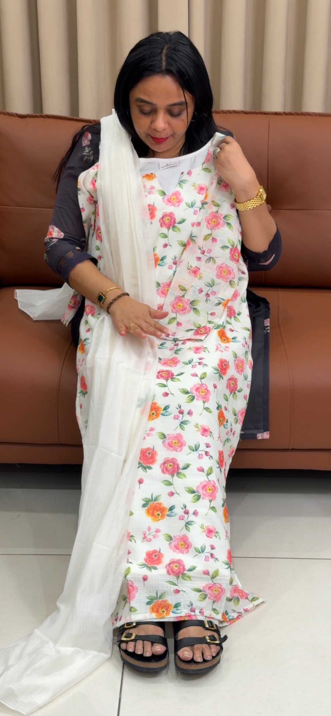 PRINTED LINEN TOP, BOTTOM AND DUPATTA - NUWA - 2159