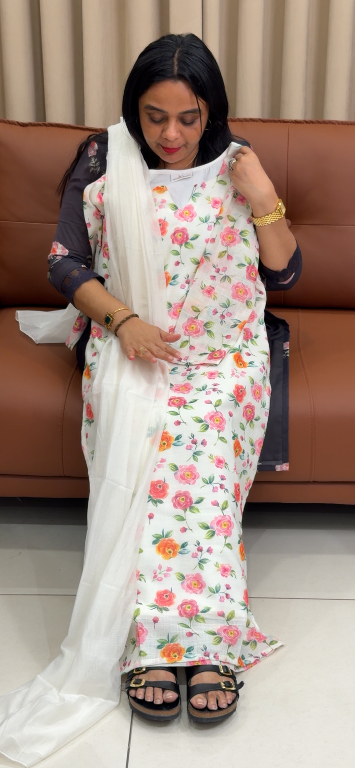 PRINTED LINEN TOP, BOTTOM AND DUPATTA - NUWA - 2159
