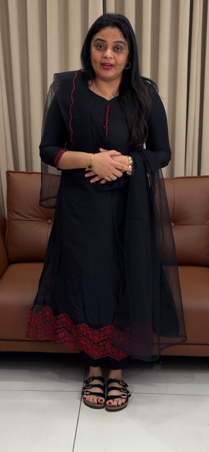 SLUB SILK LONG SLITTED TOP, BOTTOM AND DUPATTA  - NUWA - 1721