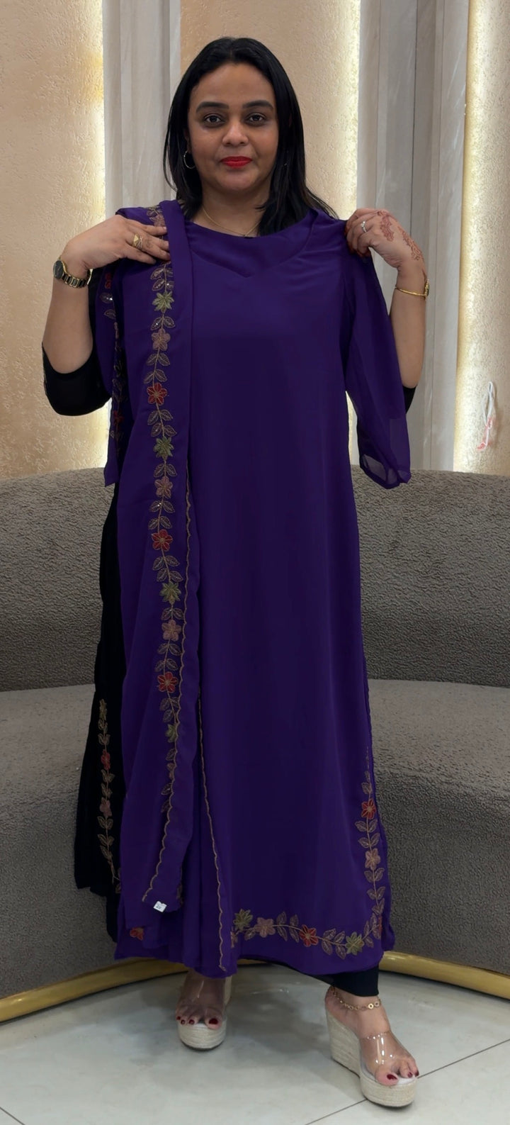 FAUX GEPORGETTE TOP,BOTTOM AND DUPATTA - NUWA-1234