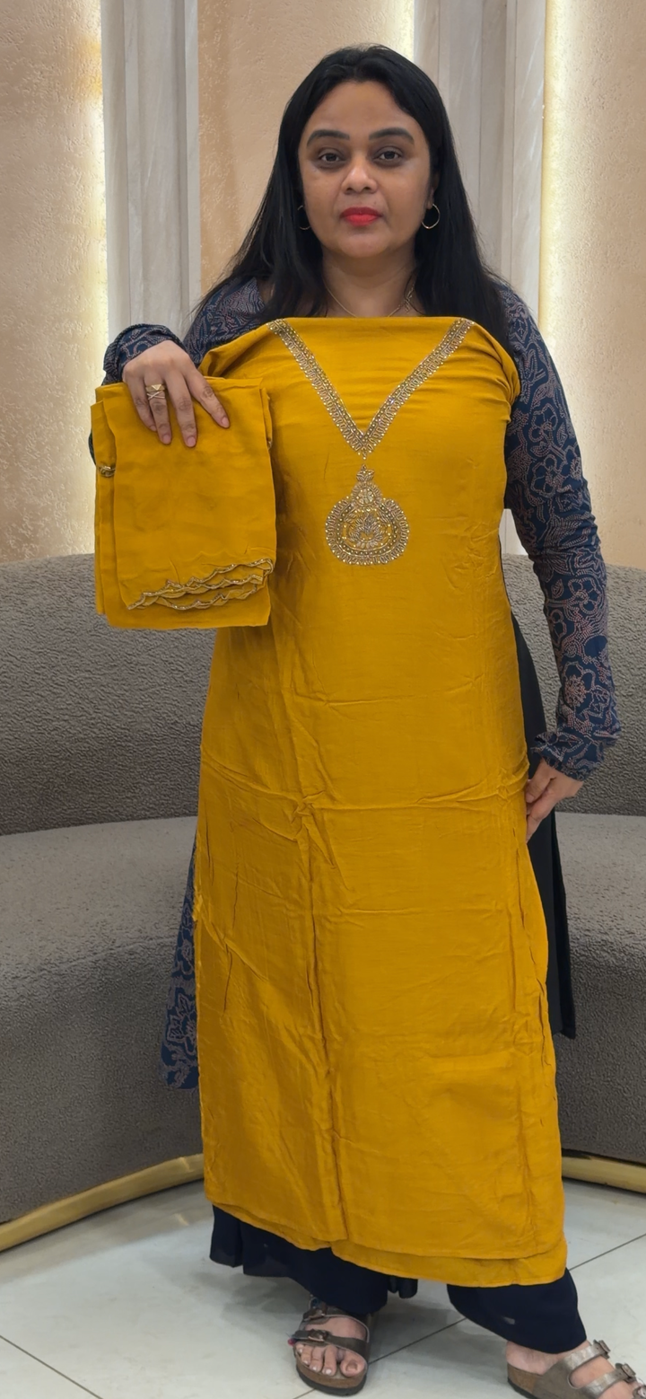 OFFER SALE HAND WORKED DOLA SILK UNSTITCHED SALWAR SUITS - 2407