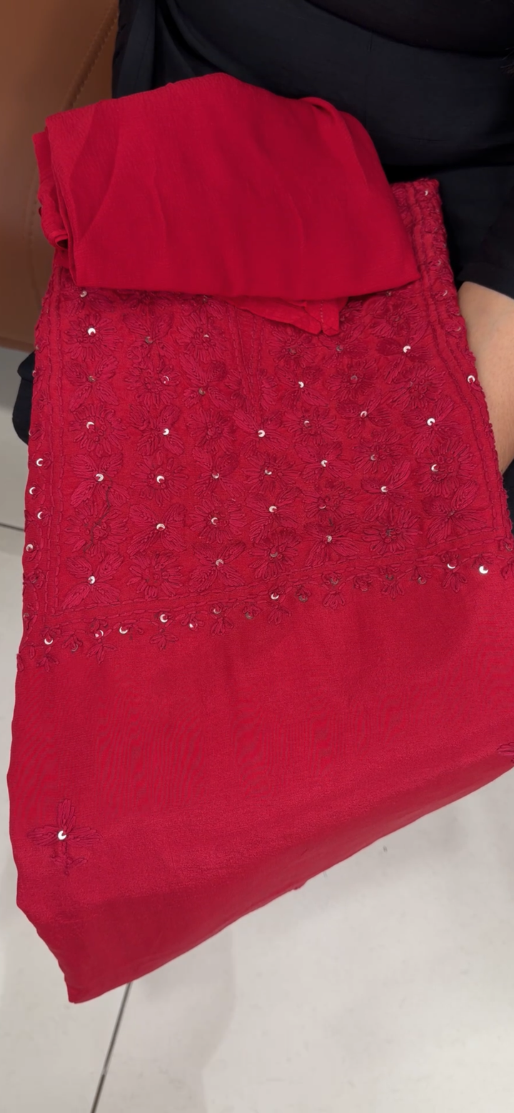 LUCKNOWI CHIKANKARI UNSTITCHED SALWAR SUITS - NUWA - 1393