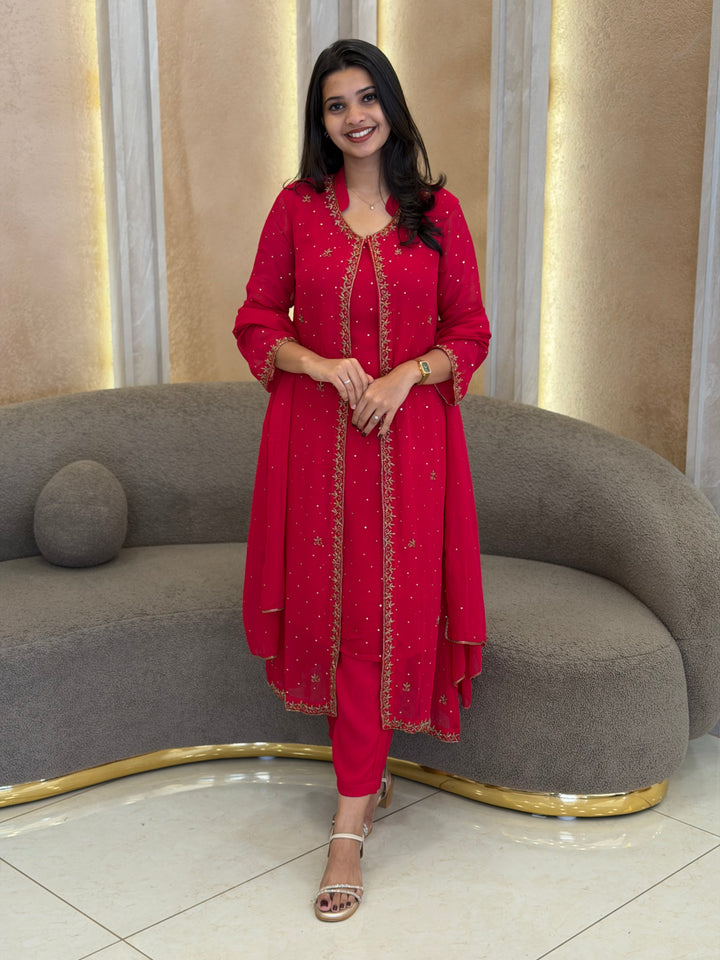 PLATINUM CHIFFON TOP, BOTTOM JACKET AND DUPATTA - NUWA - 1053