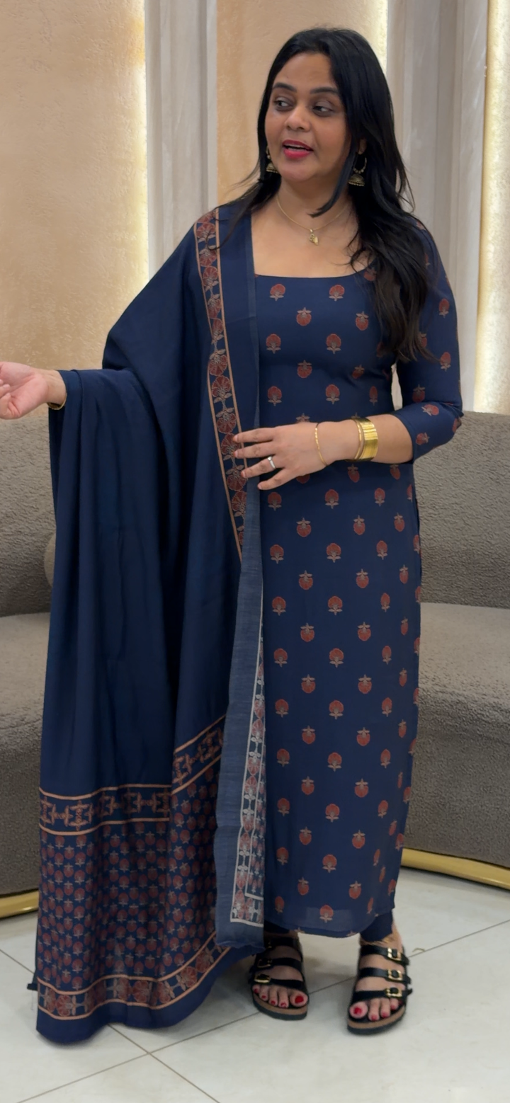 AJRAKH PRINTED UNSTITCHED SALWAR SUITS - NUWA - 1658