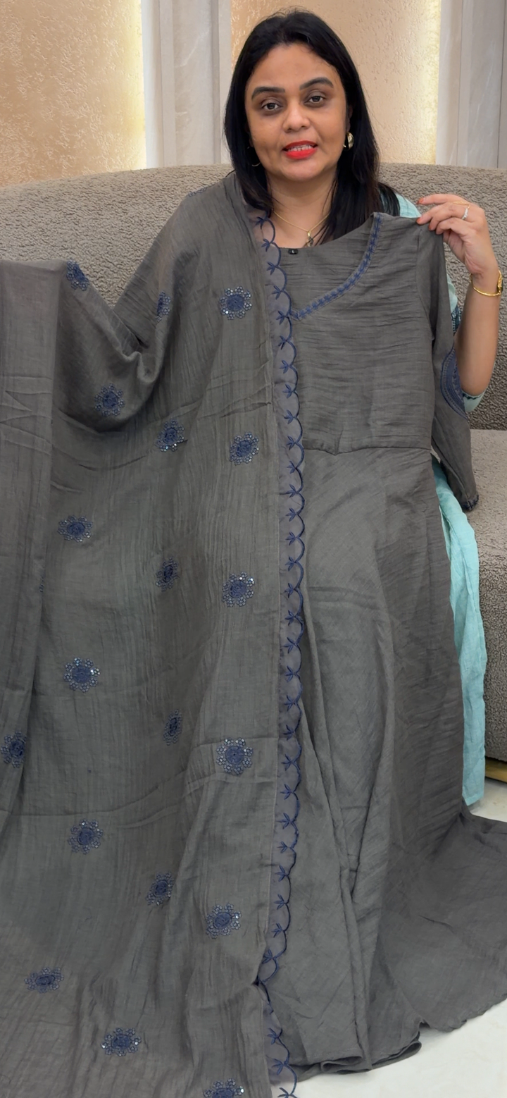 MUL CHANDERI ANARKALI TOP AND DUPATTA - NUWA - 1379