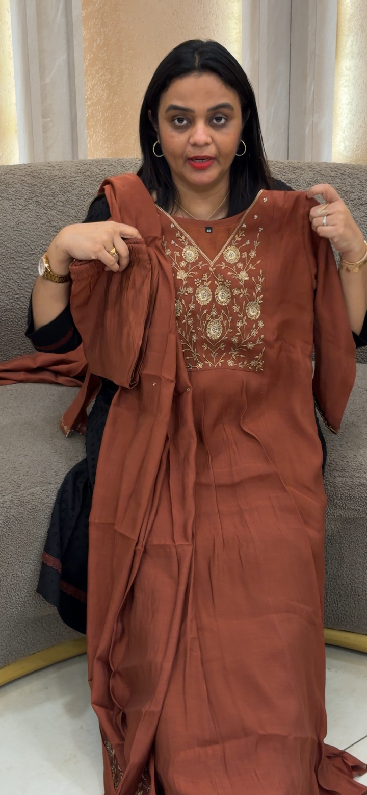MUL CHANDERI TOP, BOTTOM AND DUPATTA - NUWA - 1111