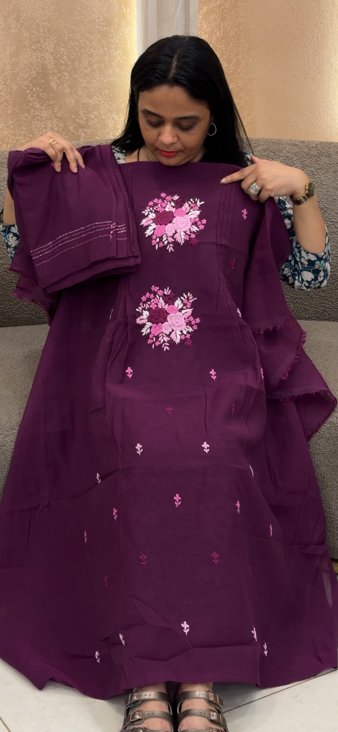 HAND WORKED MUL CRUSH UNSTITCHED SALWAR SUITS - NUWA - 2412